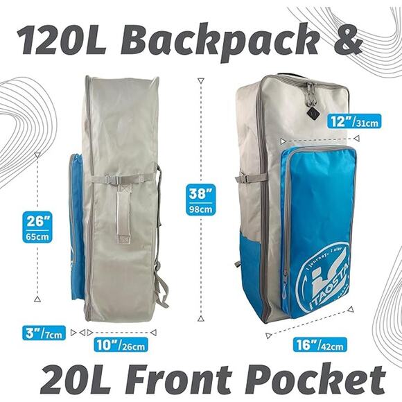 120L Paddle Board Backpack with front pocket, (BLACK/Grey) bag with 1680D cloth - Picture 5 of 5